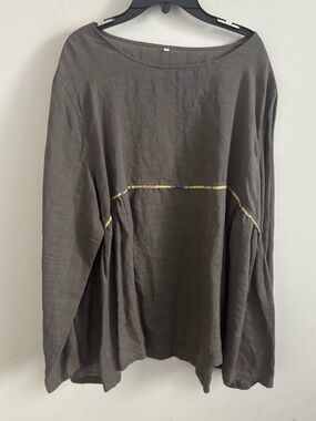 Women’s 100% Linen Charcoal Gray Blouse Size 2XL Langenlook Long Sleeve Preppy